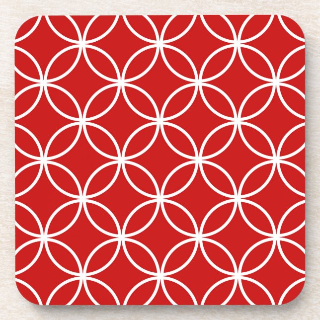 Overlapping Circles Geometric Muster Red White Untersetzer (Vorderseite)