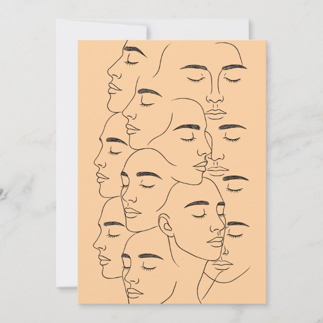 Overlapping Faces Print, Minimalist Line Art, Face Einladung (Vorderseite)