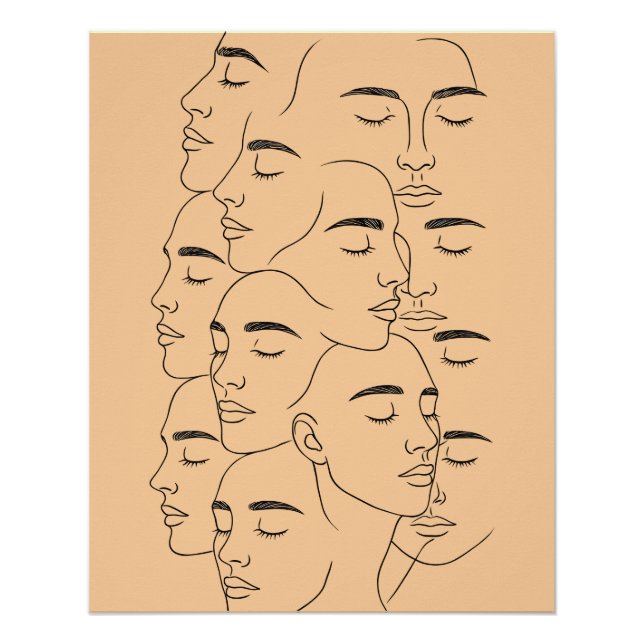 Overlapping Faces Print, Minimalist Line Art, Face Poster (Vorderseite)