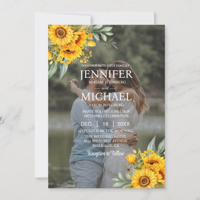 Overlay Picture Foto QR Sonnenblumen Hochzeit Einladung (Vorderseite)