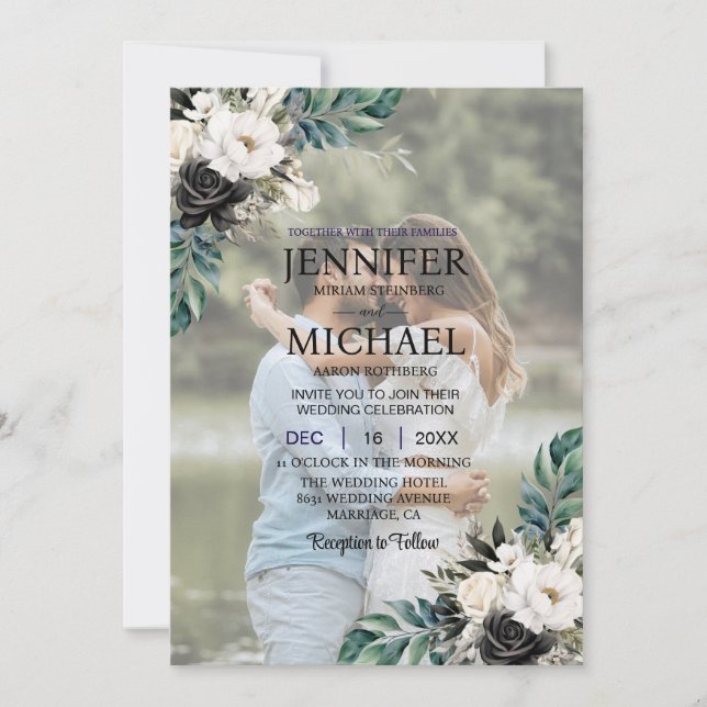Overlay Portrait Picture Foto QR B&W Wedding Einladung (Vorderseite)