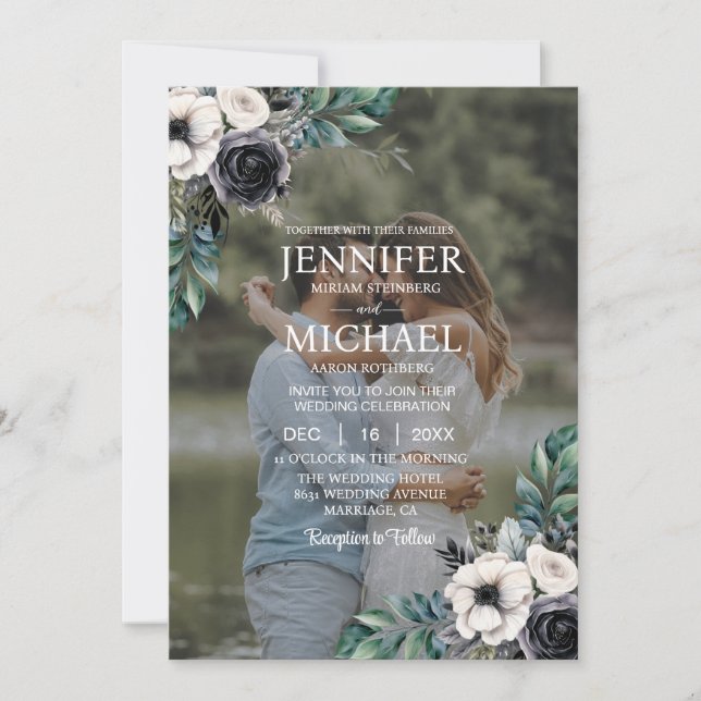 Overlay Portrait Picture Foto QR B&W Wedding Einladung (Vorderseite)