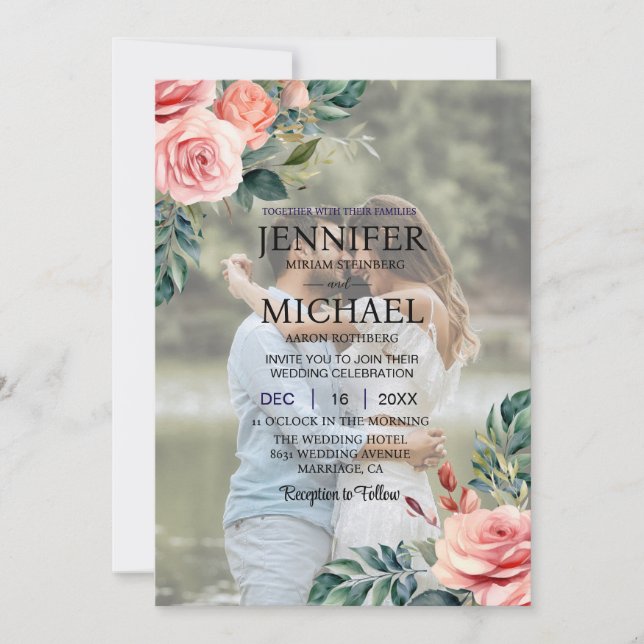 Overlay Portrait Picture Foto QR Rose Hochzeit Einladung (Vorderseite)