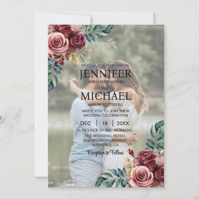 Overlay Portrait Picture Foto QR Rose Hochzeit Einladung (Vorderseite)