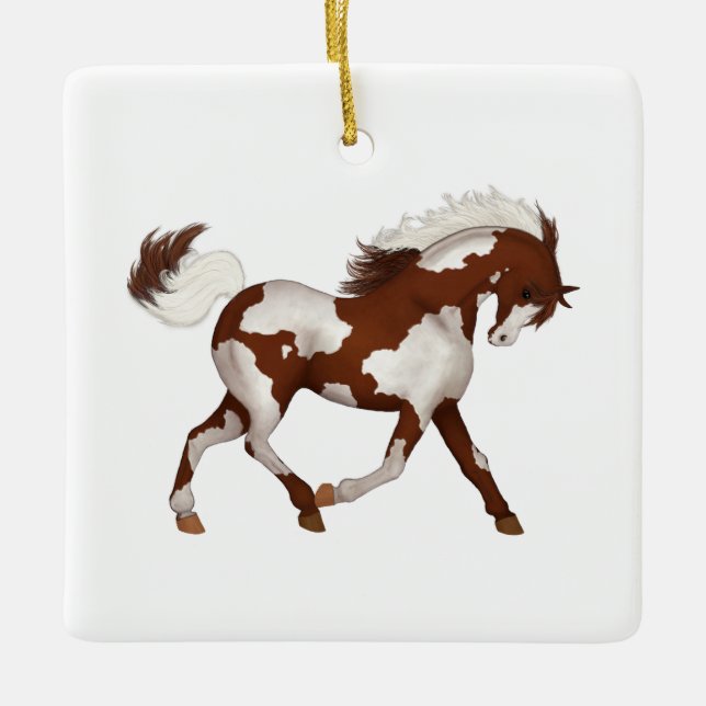 Overo Pinto Pferd oder Pony Custom Memorial Keepak Keramikornament (Vorderseite)