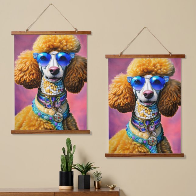 Oversibles Sonnenbrille Poodle Dog Wandteppich Mit Holzrahmen (Asymmetrisch)