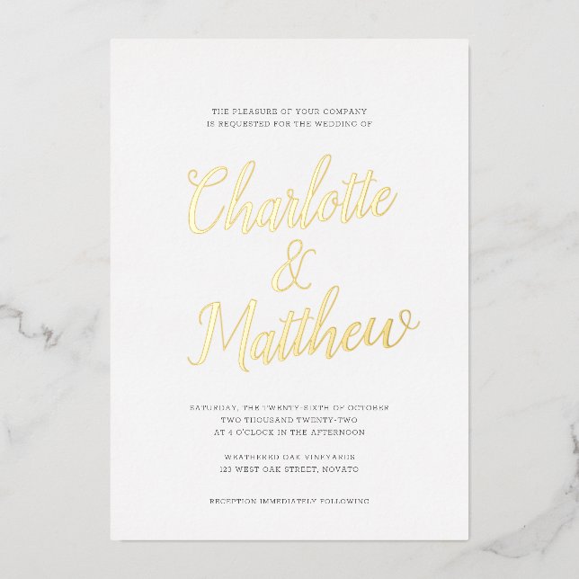 Oversified Name Kalligrafie Script Wedding REAL Folieneinladung (Vorderseite)