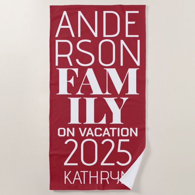 Oversifizierte Buchstaben Familienname Rot Strandtuch (Vorderseite)