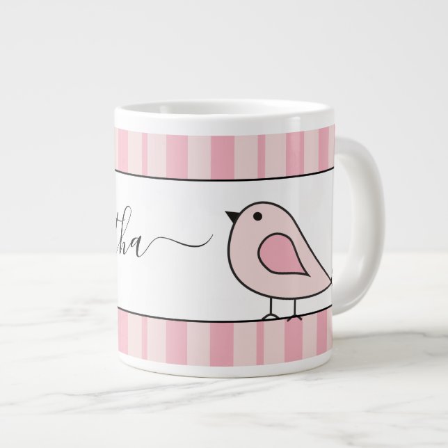 Oversifizierter Niedlicher Vogelrosa Streifen Pers Jumbo-Tasse (Vorderseite Rechts)