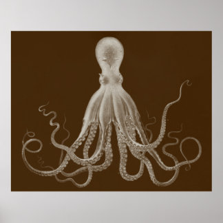 Oversifizierter Octopus Triptychdruck in braun Poster