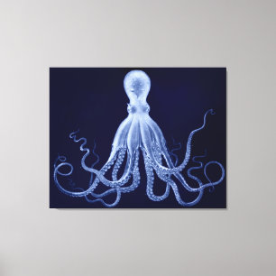 Oversifiziertes Octopus-Triptychon in Blau Leinwanddruck