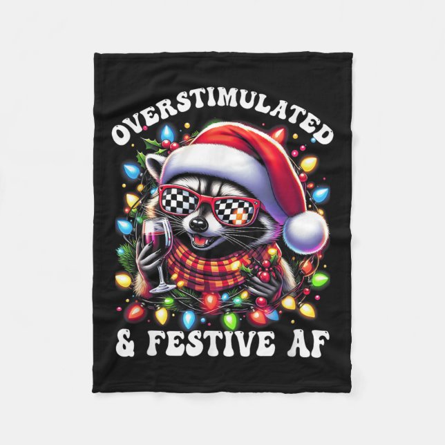 Overstimulated And Festive Af Feral Raccoon Lights Fleecedecke (Vorderseite)