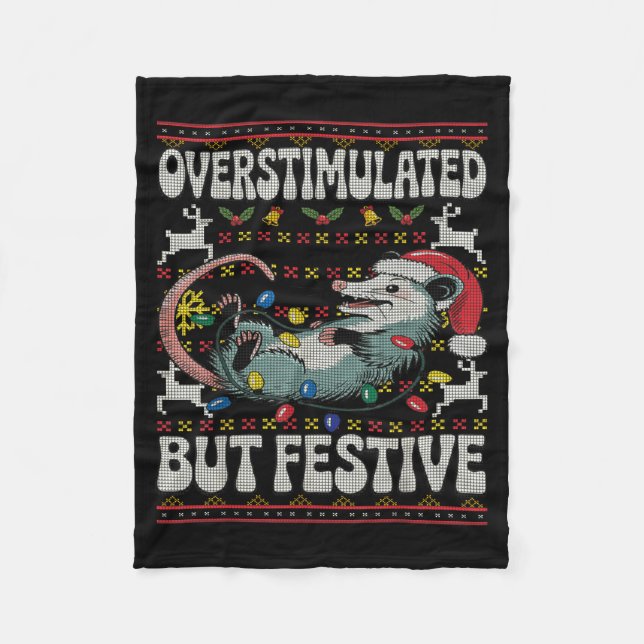 Overstimulated But Festive Ossum Christmas Ugly Sw Fleecedecke (Vorderseite)