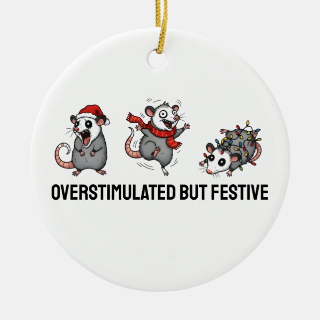 Overstimulated But Festive Possum Christmas  Keramik Ornament (Vorne)