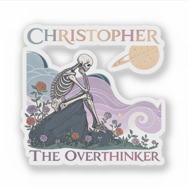 Overthinker Skeleton Custom Name Vinyl Sticker (Vorderseite)