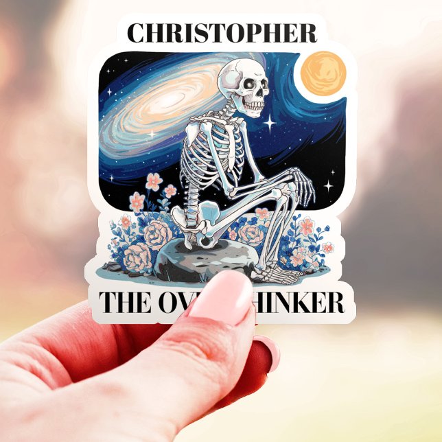 Overthinker Skeleton Individuelle Name Vinyl Aufkleber (Von Creator hochgeladen)