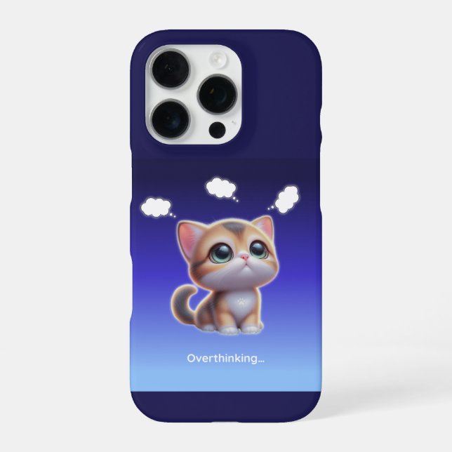 Overthinking Cat Case – Cute Kawaii Cat Design iPhone 16 Pro Hülle (Rückseite)