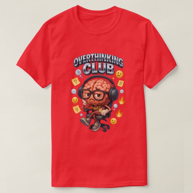 Overthinking Club Funny Brain Emoji Cartoon T-Shirt (Design vorne)