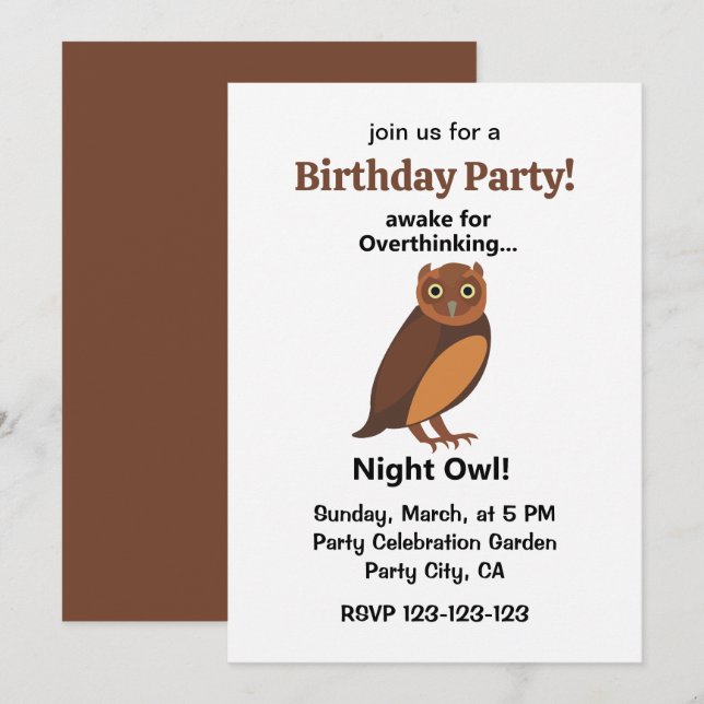 Overthinking Night Owl Funny Birthday Party Einladung (Vorne/Hinten)