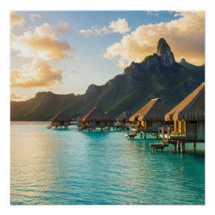 Overwater Bungalows at Sunset Poster
