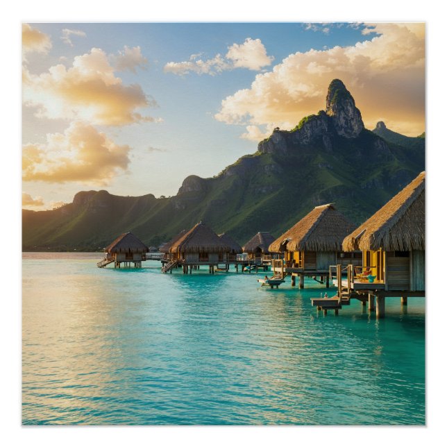 Overwater Bungalows at Sunset Poster (Vorderseite)