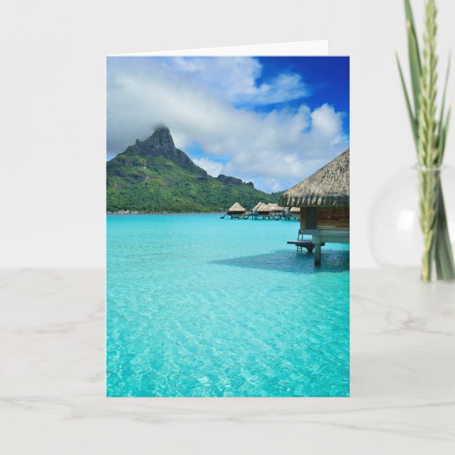 Overwater bungows, Bora Bora Lagune-Grußkarte Karte (Vorderseite)
