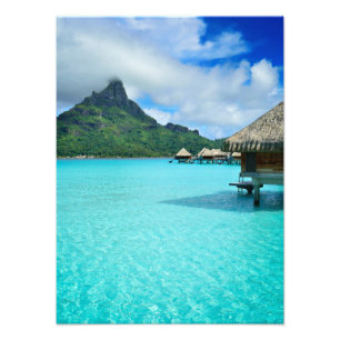 Overwater bungows in Bora Bora Lagune Fotodruck