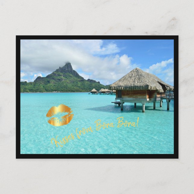Overwater Erholungsort in Bora Bora Lagune mit Postkarte (Vorderseite)