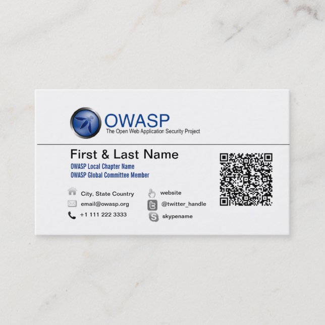 OWASP Visitenkarte-Entwurf 1 mit QRC Visitenkarte (Vorderseite)