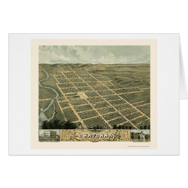 Owatonna, panoramische Karte Mangans - 1870 (Vorderseite (Horizontal))