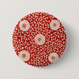 Owen Jones Chinesisches Ornament Rot Weiß Blumig Button