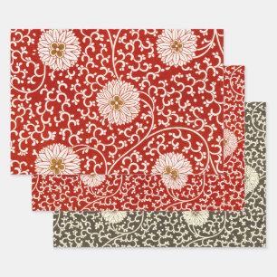 Owen Jones Chinesisches Ornament Rot Weiß Blumig Geschenkpapier Set