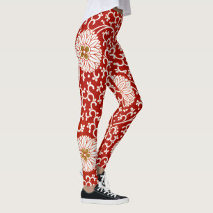 Owen Jones Chinesisches Ornament Rot Weiß Blumig Leggings