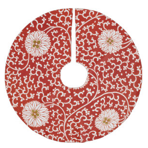 Owen Jones Chinesisches Ornament Rot Weiß Blumig Polyester Weihnachtsbaumdecke
