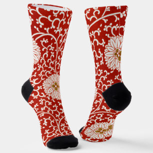 Owen Jones Chinesisches Ornament Rot Weiß Blumig Socken