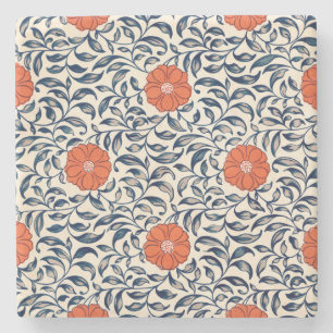 Owen Jones Rot Orange Schwarzes Blumenmuster Vinta Steinuntersetzer
