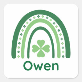 Owen Name Clover Boho Rainbow Quadratischer Aufkleber