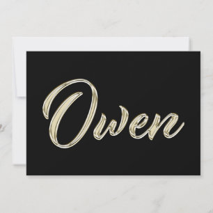 Owen Name white gold Handwriting Karte
