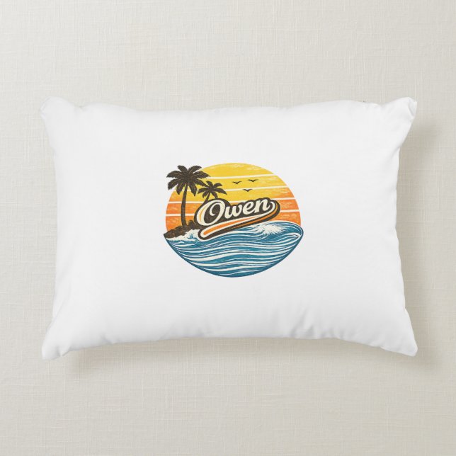 Owen Retro Sunset Name Design Dekokissen (Vorderseite)