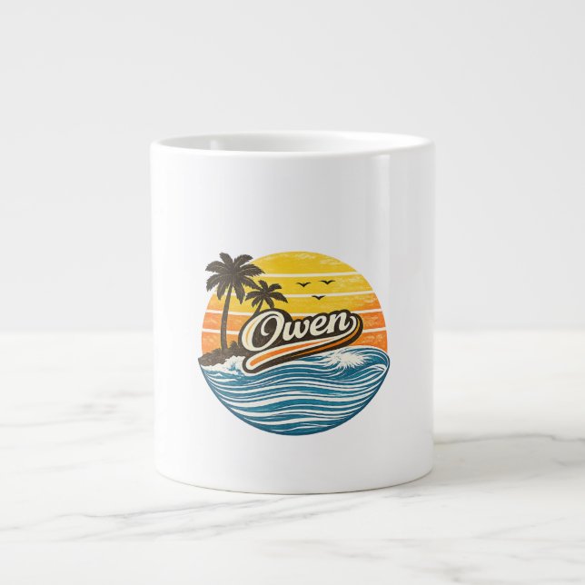 Owen Retro Sunset Name Design Jumbo-Tasse (Vorderseite)