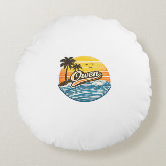 Owen Retro Sunset Name Design Rundes Kissen