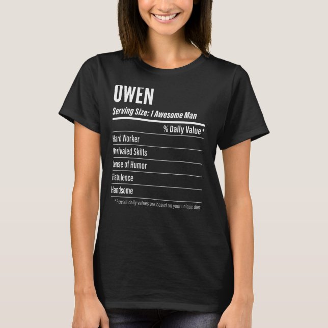 Owen Serving Size Nutrition Label Calories T-Shirt (Vorderseite)