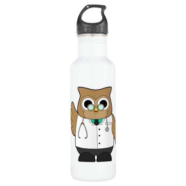 Owl als Doktor mit Stetoscope Edelstahlflasche (Vorderseite)