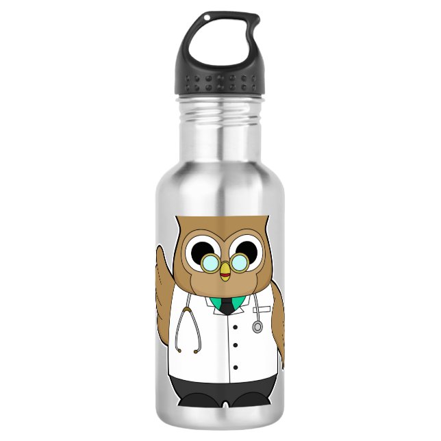 Owl als Doktor mit Stetoscope Edelstahlflasche (Vorderseite)