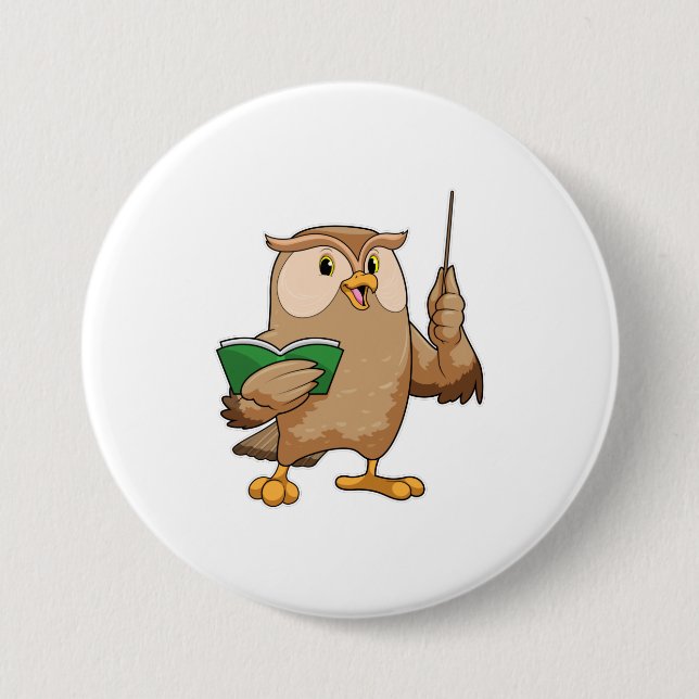 Owl als Lehrer mit Buch & Pointer Button (Vorderseite)