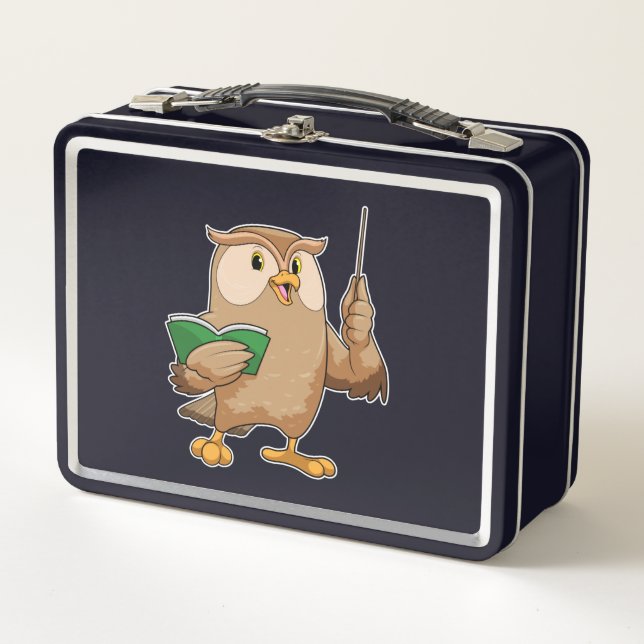 Owl als Lehrer mit Buch & Pointer Metall Brotdose (Vorderseite)