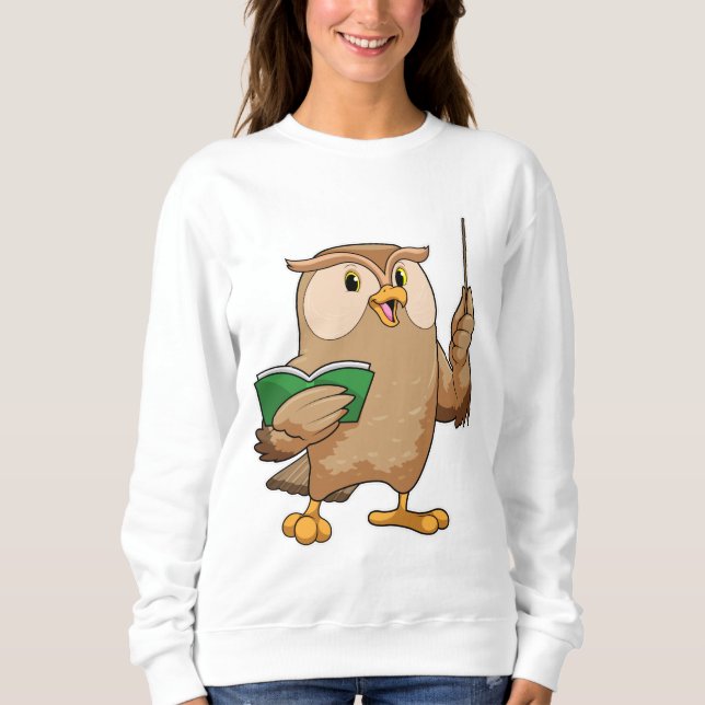 Owl als Lehrer mit Buch & Pointer Sweatshirt (Vorderseite)