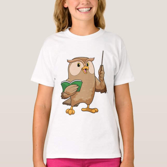 Owl als Lehrer mit Buch & Pointer T-Shirt (Vorderseite)