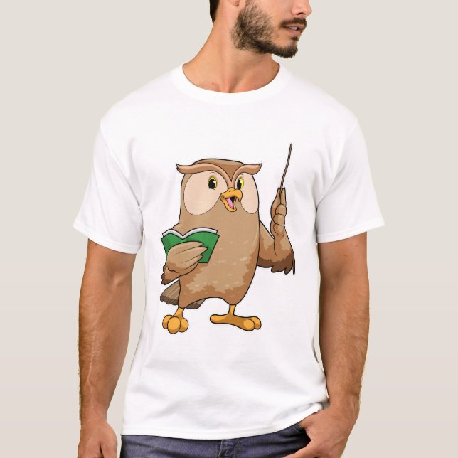 Owl als Lehrer mit Buch & Pointer T-Shirt (Vorderseite)