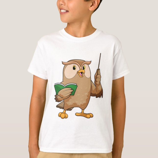 Owl als Lehrer mit Buch & Pointer T-Shirt (Vorderseite)